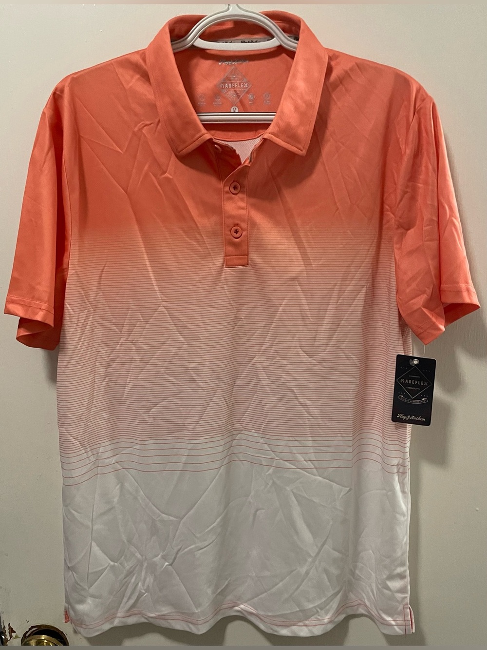 Flag & Anthem Men's Performance Short Sleeve Polo Shirt Coral White Ombre Size M